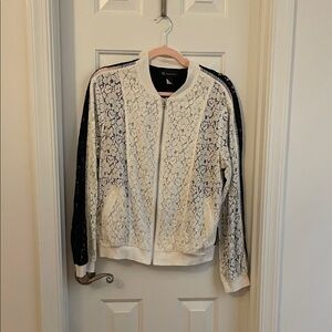 INC International Concepts Lace Bomber Jacket - White and Black